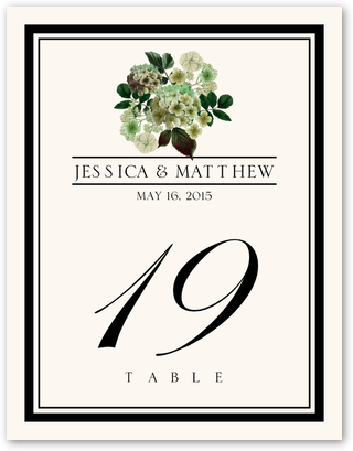 Hydrangea Single Flower Assortment Wedding Table Number